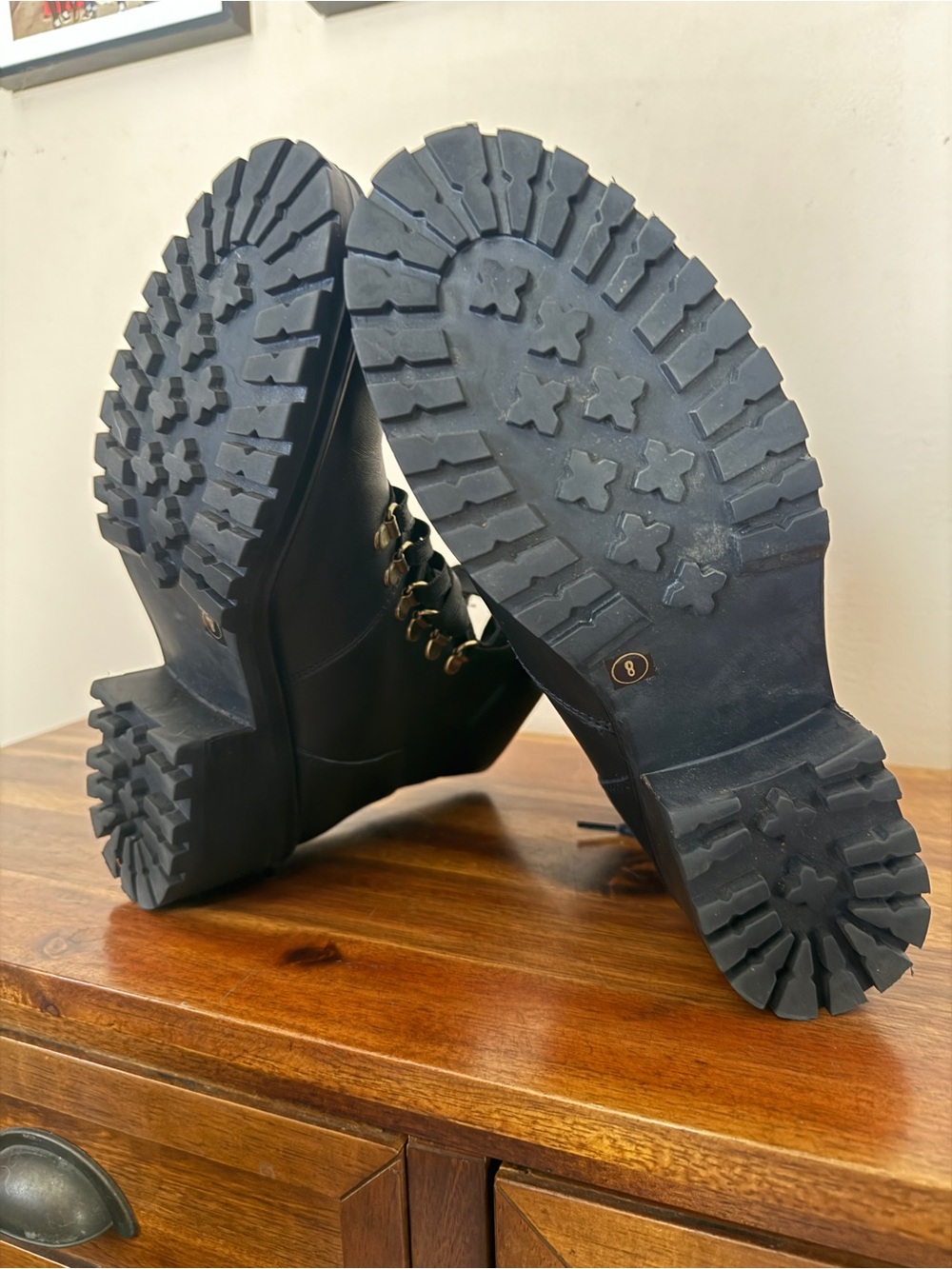 Steve Madden Galway Black Leather Combat Hiking Boots Size 8 Back to School - Picture 14 of 15